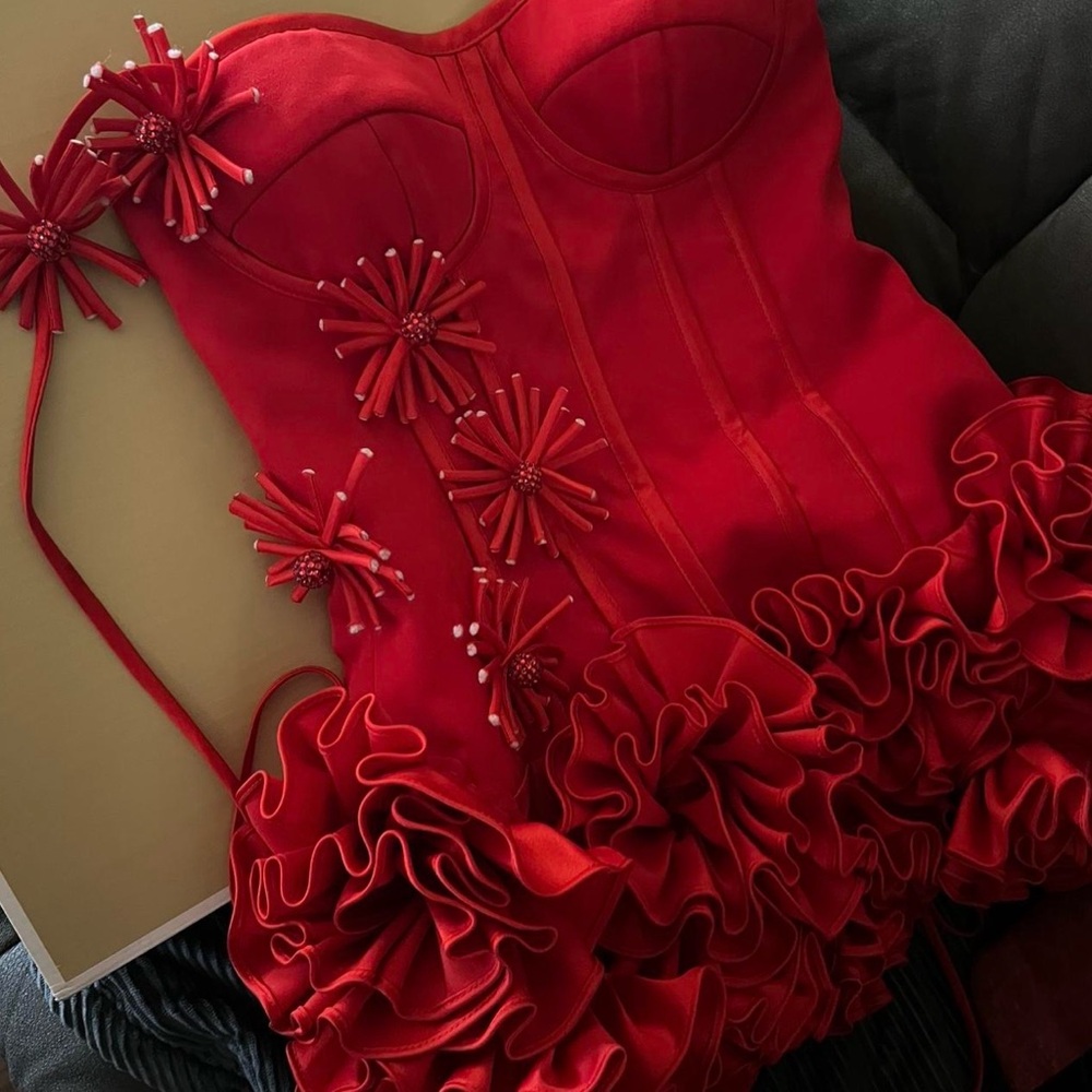 Red custom corset flower Dress